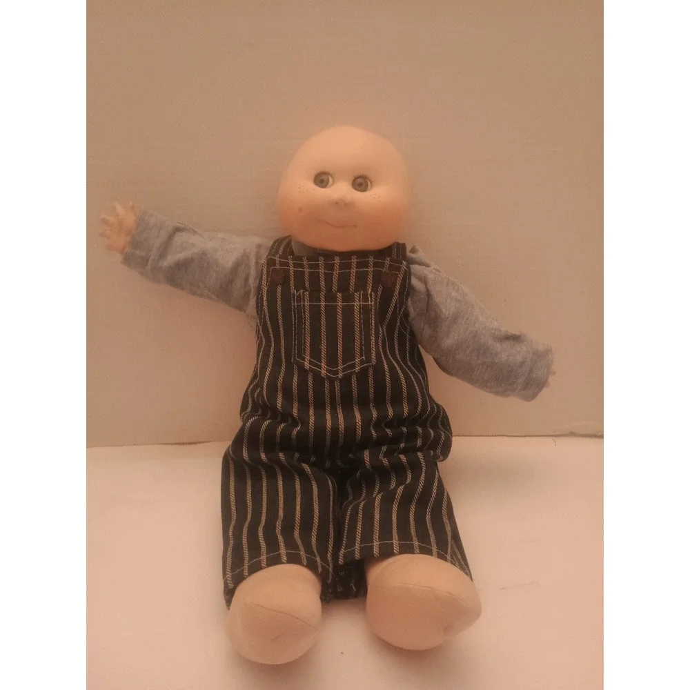 Vintage Cabbage Patch Doll Blue Eyes Jean Overalls Bald 1982 Erra 17